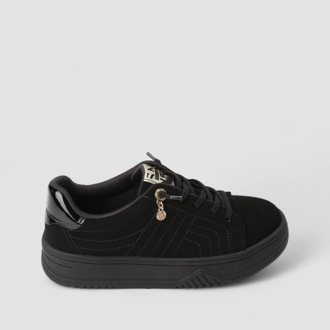 Tênis Casual Feminino Ramarim Nobuck Detalhe Verniz & Pingente Preto