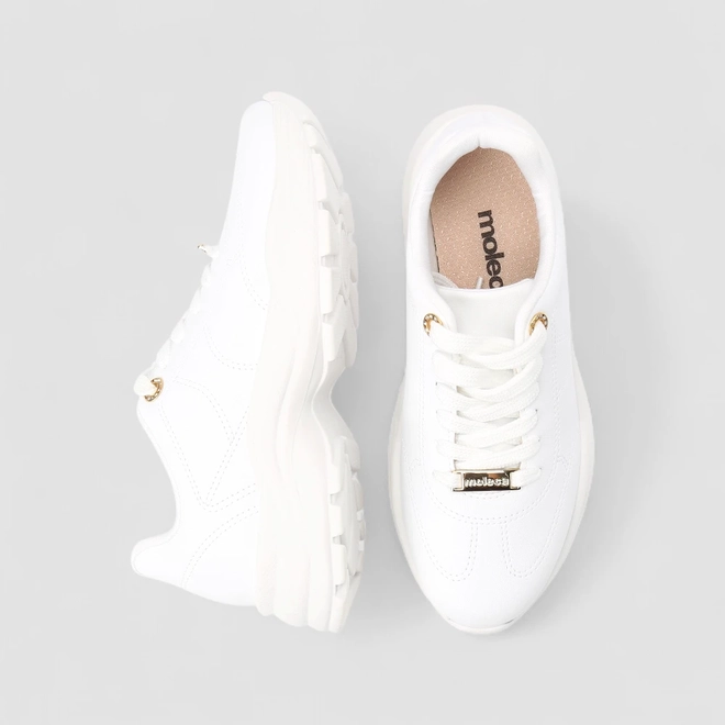 Tênis Chunky Feminino Moleca Com Detalhe Dourado Branco