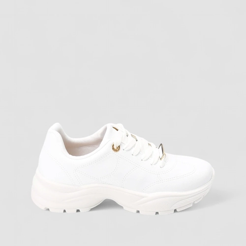 Tênis Chunky Feminino Moleca Com Detalhe Dourado Branco
