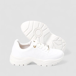 Tênis Chunky Feminino Moleca Com Detalhe Dourado Branco