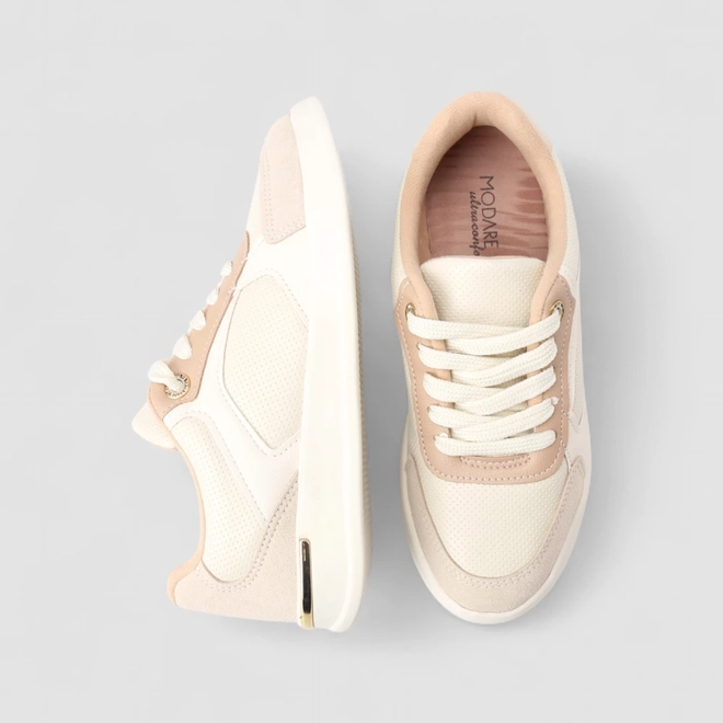 Tênis Casual Feminino Modare Ultraconforto Camurça Nude