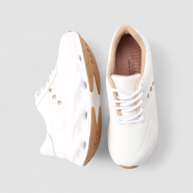 Tênis Chunky Feminino Modare Enfeite Pedraria Glitter Branco