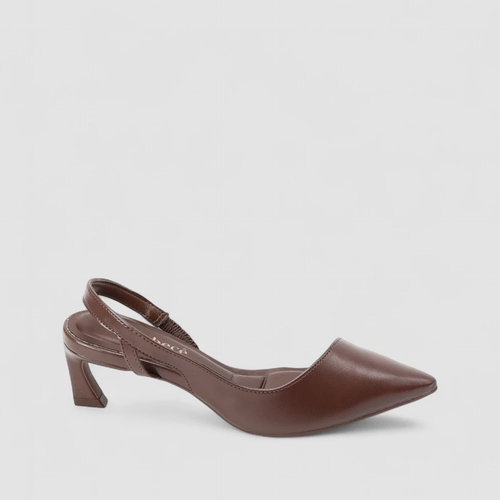 Scarpin Slingback Feminino Bebecê Salto Vírgula Detalhe Transparente Marrom
