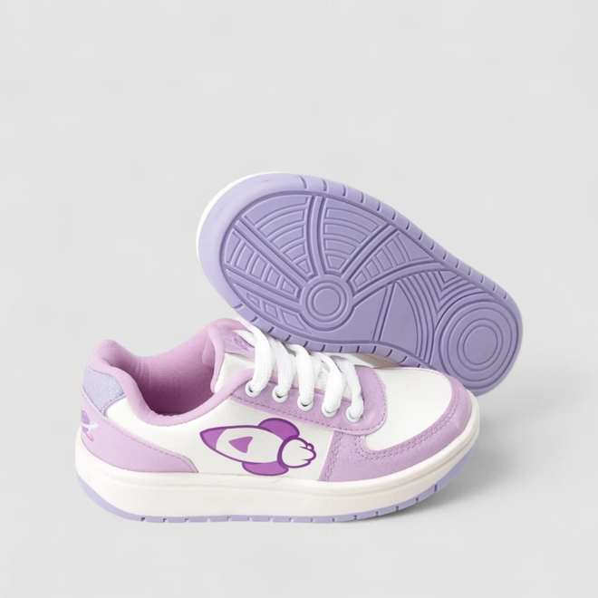 Tênis Casual Infantil Das Rosa Glitter Mesh Lilás