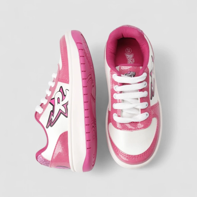 Tênis Casual Infantil Dos Rosa Glitter Verniz Branco