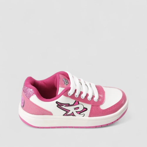 Tênis Casual Infantil Dos Rosa Glitter Verniz Branco