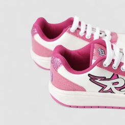 Tênis Casual Infantil Dos Rosa Glitter Verniz Branco