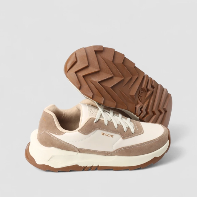 Tênis Chunky Masculino Woche Recorte Camurça Bege