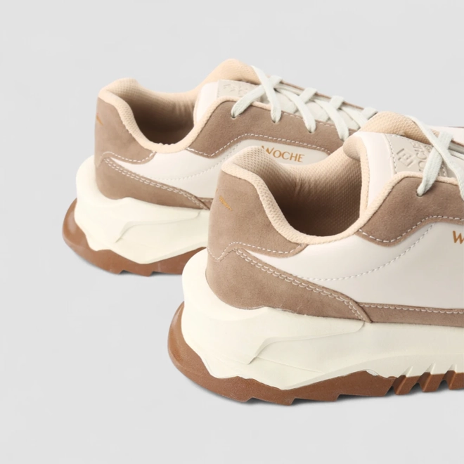 Tênis Chunky Masculino Woche Recorte Camurça Bege