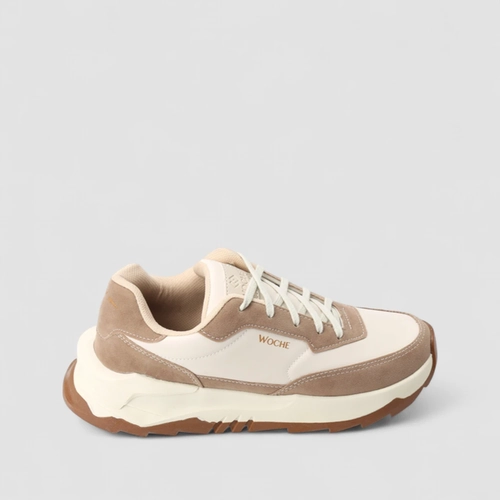 Tênis Chunky Masculino Woche Recorte Camurça Bege