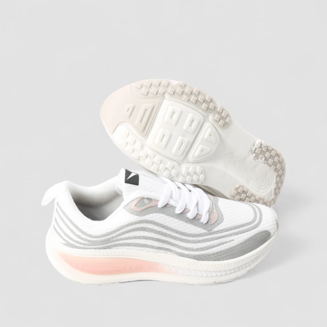 Tênis Esportivo Feminino Vertus Faixas Estilizadas Branco & Rosa