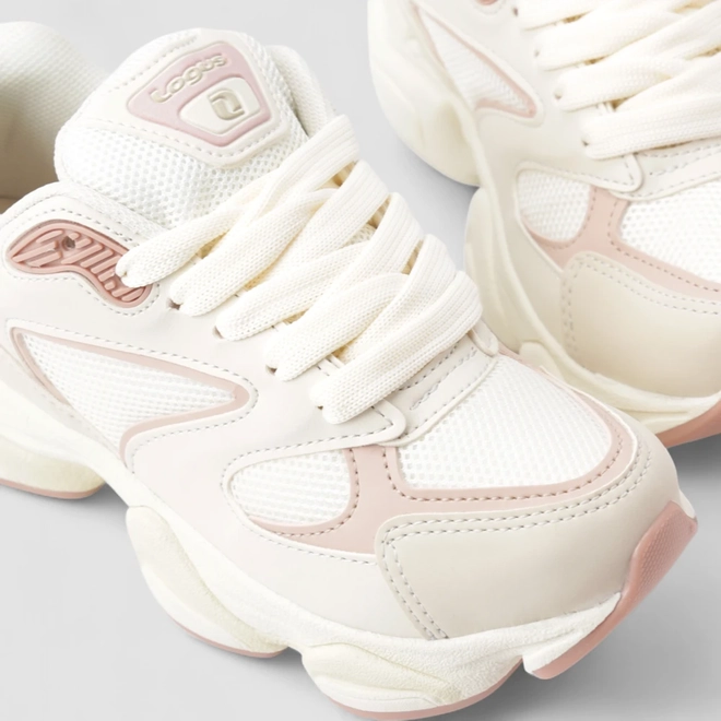 Tênis Chunky Feminino Logus Mesh Recorte Nobuck Bege