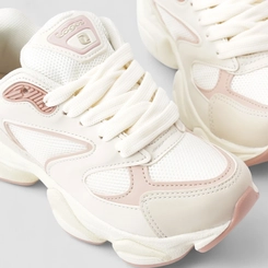Tênis Chunky Feminino Logus Mesh Recorte Nobuck Bege