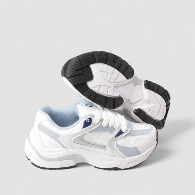 Tênis Casual Feminino Logus Mesh Branco & Azul