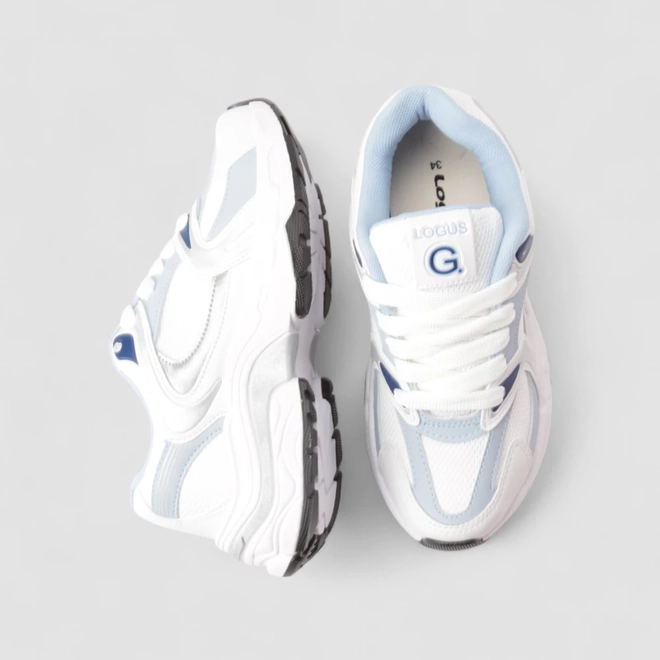 Tênis Casual Feminino Logus Mesh Branco & Azul