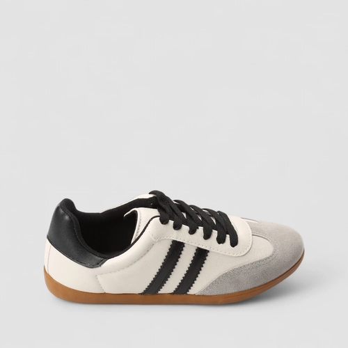 Tênis Casual Feminino Penélope Detalhe Recorte Camurça Bege