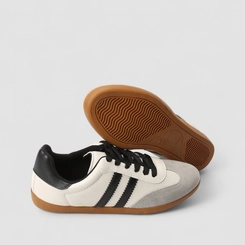Tênis Casual Feminino Penélope Detalhe Recorte Camurça Bege
