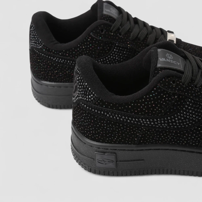 Tênis Casual Feminino Vanscy Camurça Detalhe Glitter Preto