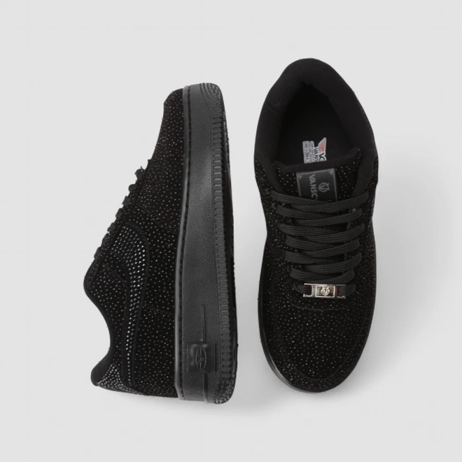 Tênis Casual Feminino Vanscy Camurça Detalhe Glitter Preto