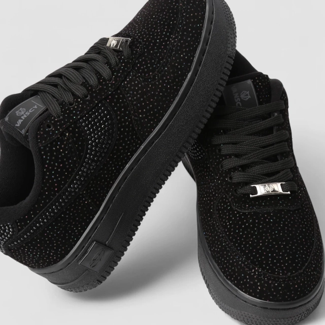 Tênis Casual Feminino Vanscy Camurça Detalhe Glitter Preto