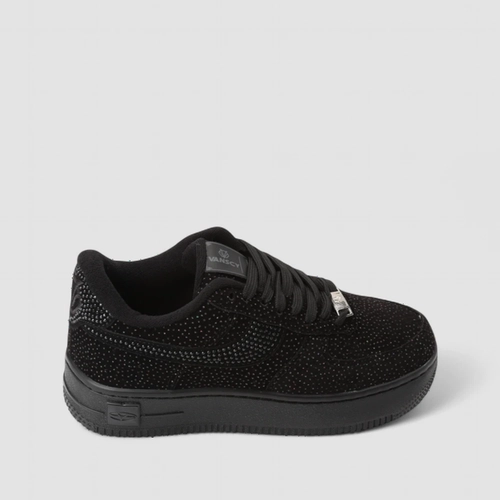Tênis Casual Feminino Vanscy Camurça Detalhe Glitter Preto