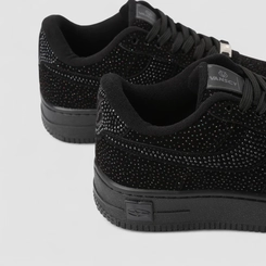 Tênis Casual Feminino Vanscy Camurça Detalhe Glitter Preto