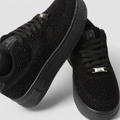 Tênis Casual Feminino Vanscy Camurça Detalhe Glitter Preto