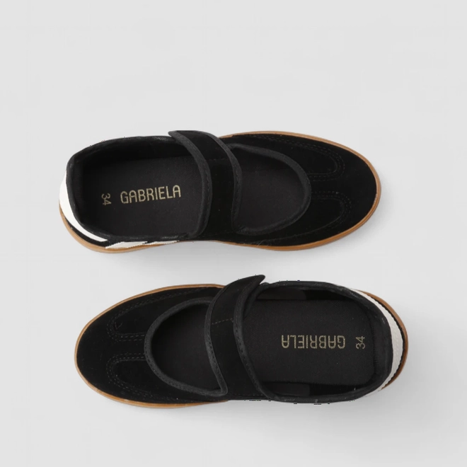 Tênis Casual Feminino Gabriela Boneca Listras Camurça Preto