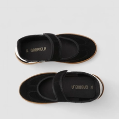 Tênis Casual Feminino Gabriela Boneca Listras Camurça Preto