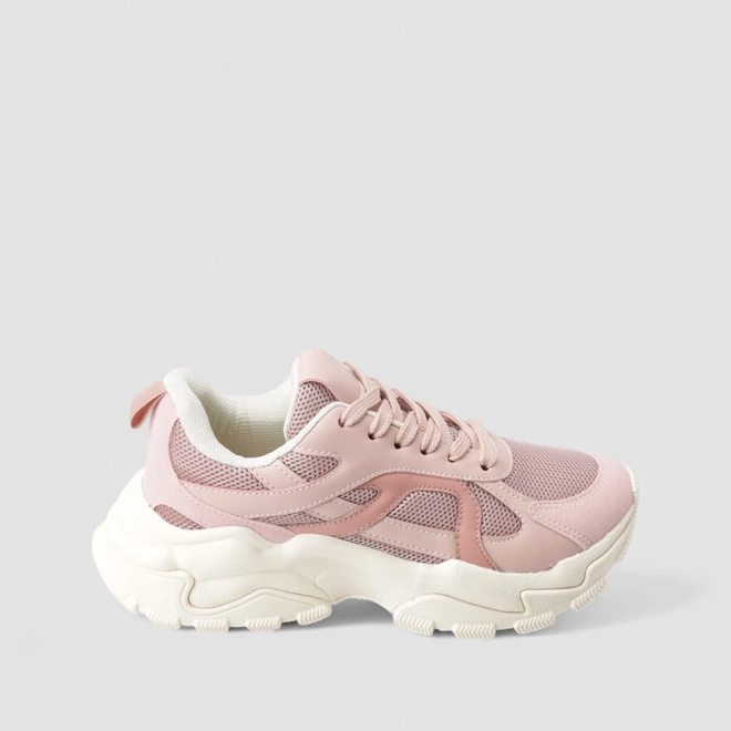 Tênis Chunky Feminino Gabriela Mesh Recorte Camurça Rosa