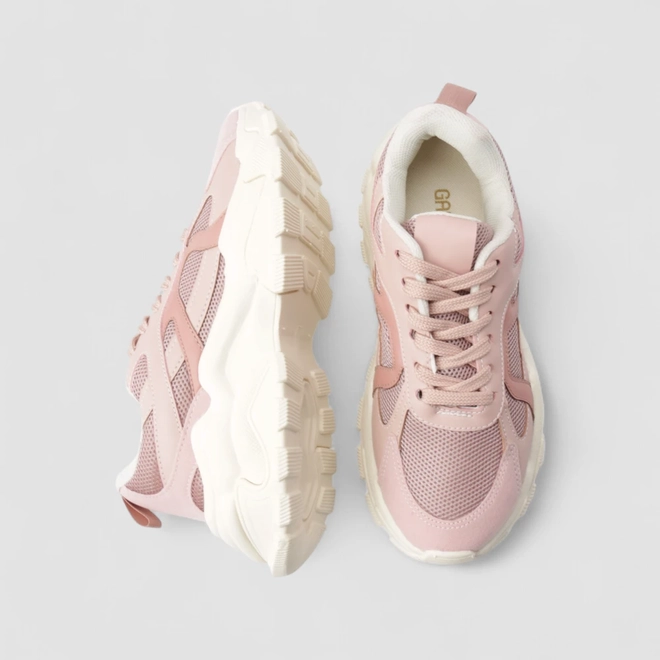 Tênis Chunky Feminino Gabriela Mesh Recorte Camurça Rosa