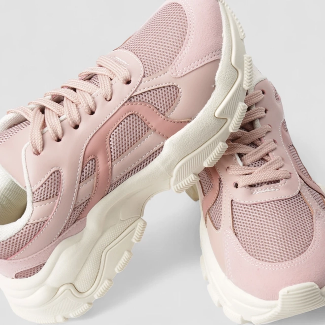 Tênis Chunky Feminino Gabriela Mesh Recorte Camurça Rosa