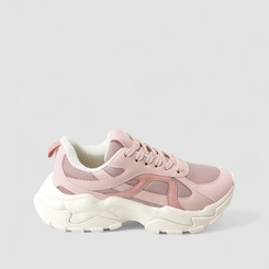 Tênis Chunky Feminino Gabriela Mesh Recorte Camurça Rosa