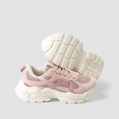 Tênis Chunky Feminino Gabriela Mesh Recorte Camurça Rosa