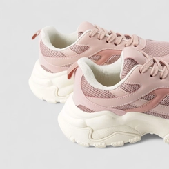 Tênis Chunky Feminino Gabriela Mesh Recorte Camurça Rosa