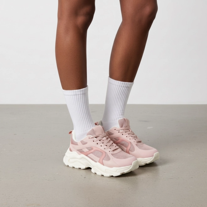 Tênis Chunky Feminino Gabriela Mesh Recorte Camurça Rosa