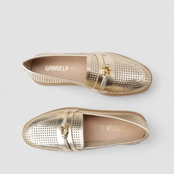 Mocassim Feminino Gabriela Em Couro Metalizado Ouro