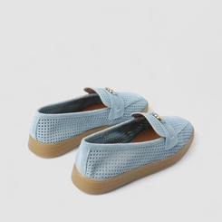 Mocassim Feminino Gabriela Em Couro Perfuros Azul
