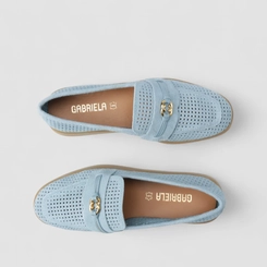 Mocassim Feminino Gabriela Em Couro Perfuros Azul