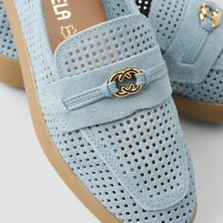 Mocassim Feminino Gabriela Em Couro Perfuros Azul