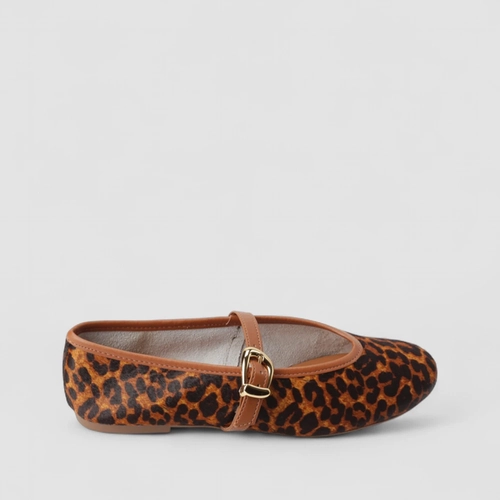 Sapatilha Feminina Gabriela Boneca Couro Animal Print Onça