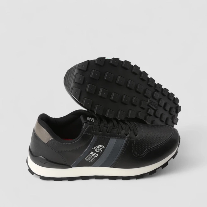 Tênis Casual Masculino Polo Go Perfuros Faixas Laterais Preto