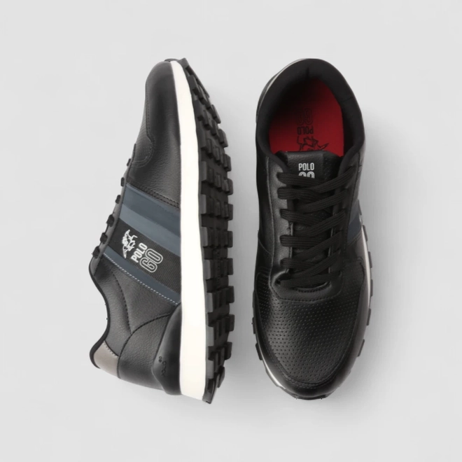 Tênis Casual Masculino Polo Go Perfuros Faixas Laterais Preto