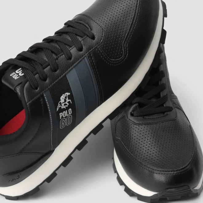 Tênis Casual Masculino Polo Go Perfuros Faixas Laterais Preto