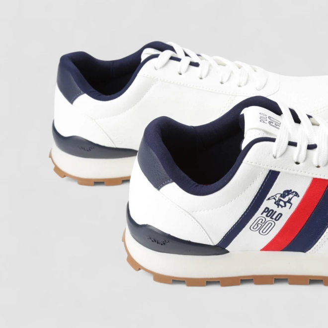 Tênis Casual Masculino Polo Go Perfuros Faixas Laterais Branco
