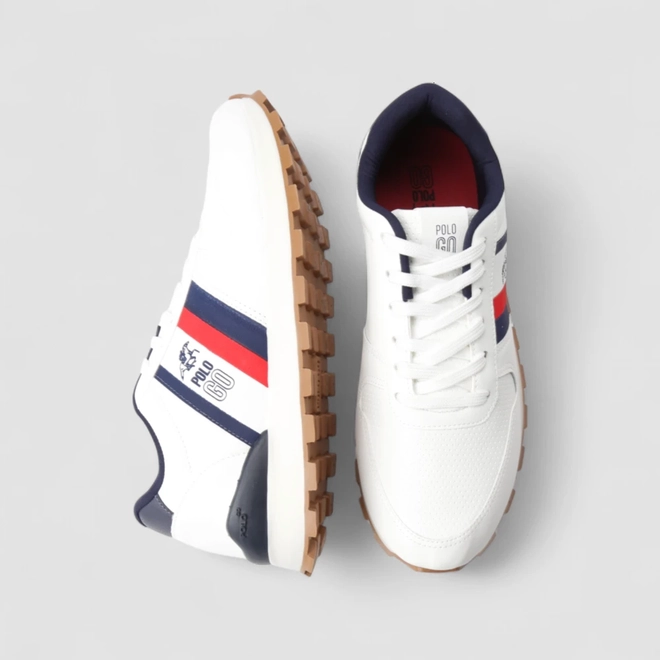 Tênis Casual Masculino Polo Go Perfuros Faixas Laterais Branco
