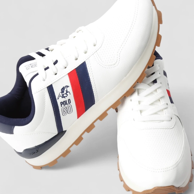 Tênis Casual Masculino Polo Go Perfuros Faixas Laterais Branco