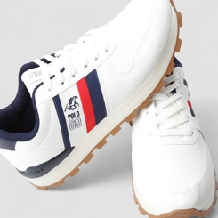 Tênis Casual Masculino Polo Go Perfuros Faixas Laterais Branco