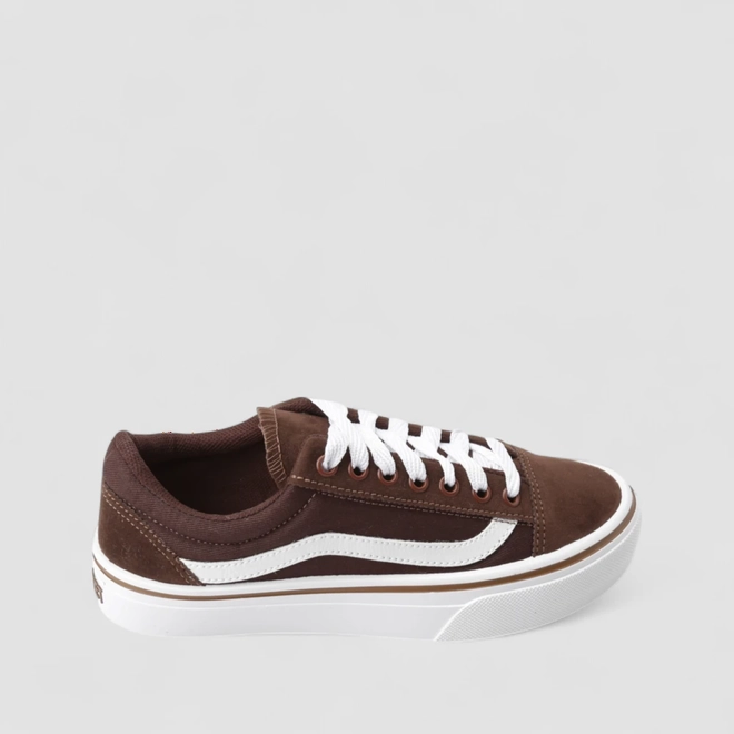Tênis Casual Feminino Star Feet Recorte Camurça Marrom
