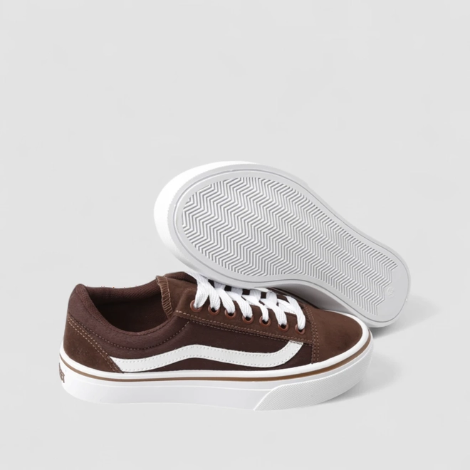 Tênis Casual Feminino Star Feet Recorte Camurça Marrom